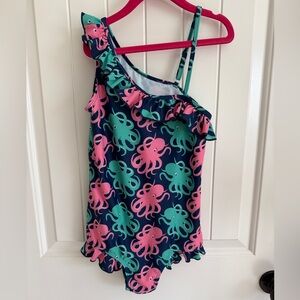 Ruffle girls Octopus Print Swimsuit - Pink and Green size 12/14 one-piece NWOT